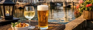 Drankjes op terras met uitzicht op de haven van Maassluis