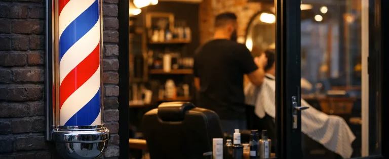 Buitenkant van een kapsalon in Maassluis met een kapperspaal